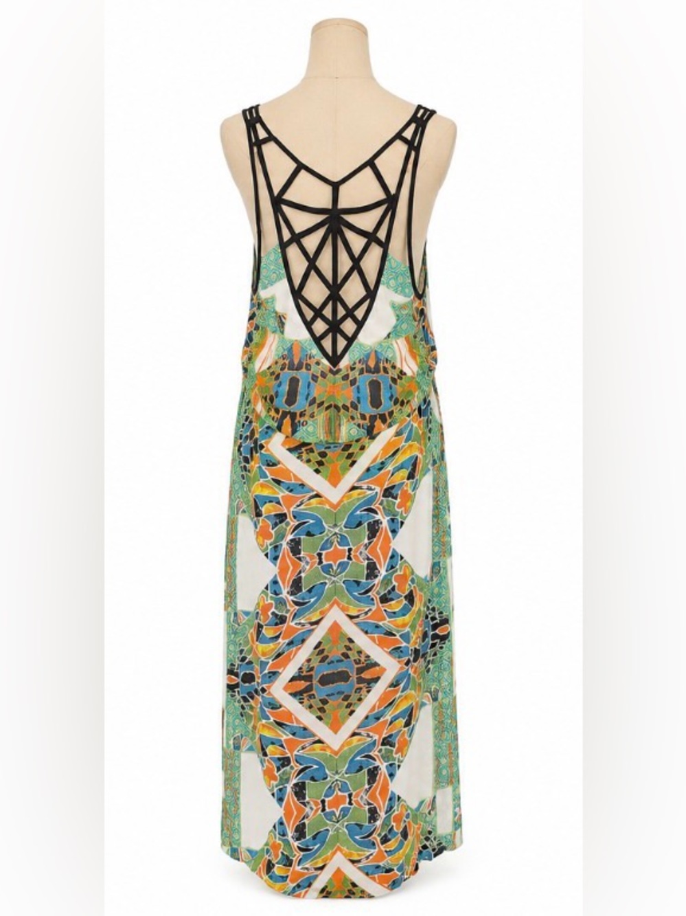 New Romantics by Free People Dress Size 10 Boho Printed Hi-Low Midi Maxi Strappy - Picture 2 of 4
